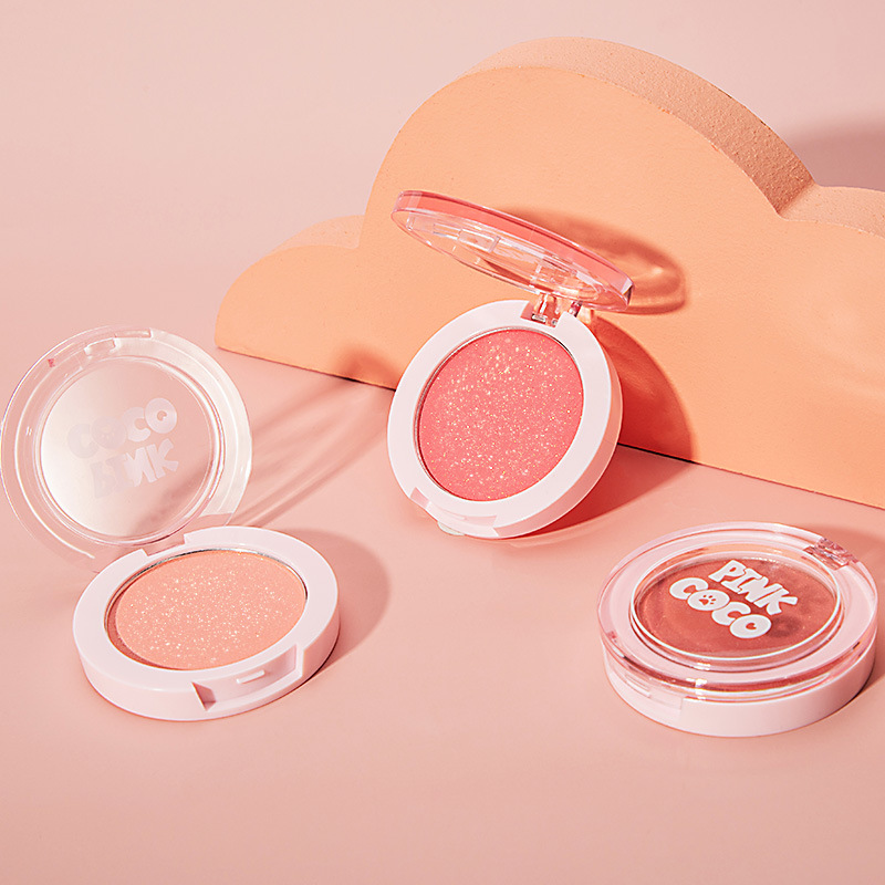 PINK COCO touch color fine flash monochrome blush beginner beads matte high gloss Micro flash eyeshadow plate cheap makeup
