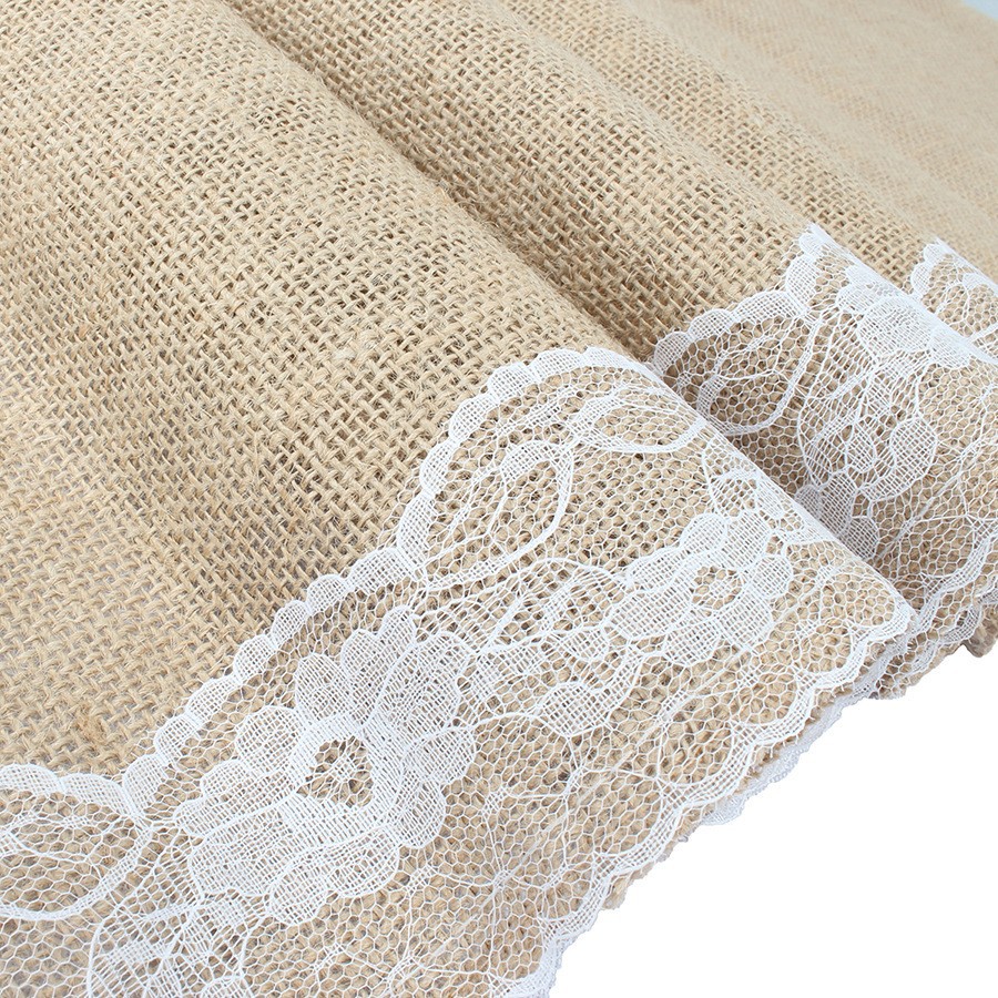 Factory direct supply wedding decoration linen tablecloth linen tablecloth lace on both sides jute tablecloth tablecloth