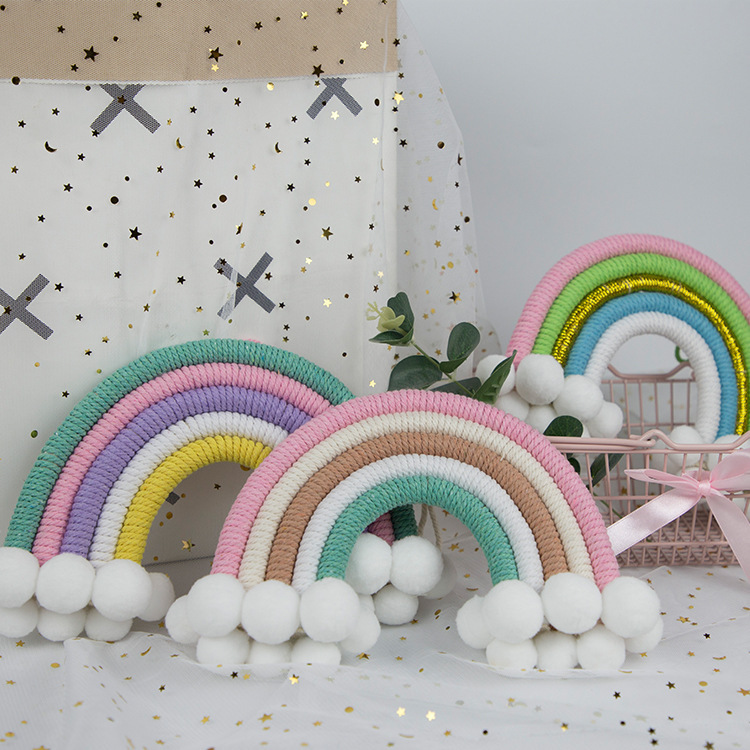ins Decoration Nordic Style Clouds Rainbow Home Decoration Children's Room Decoration Pendant Woven Hanging Wall Decoration Hanging Decoration
