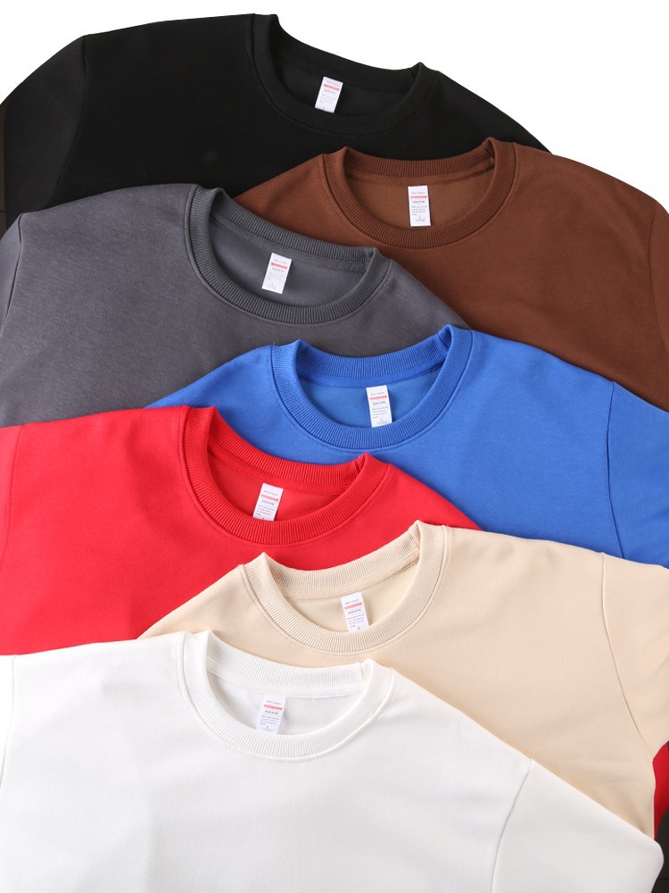Autumn and Winter new solid color round neck Chinese cotton fleece-lined sweater men's and women's printed logo class clothes long sleeve pullover sweater wholesale