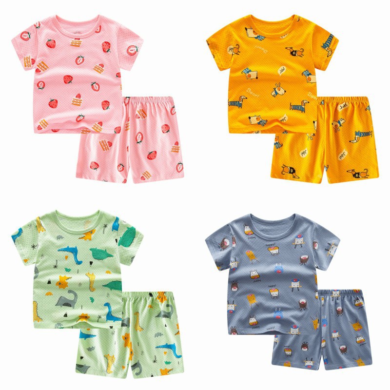 2023 Summer new children's breathable short sleeve suit children's neutral 40-color two-piece set one-piece delivery