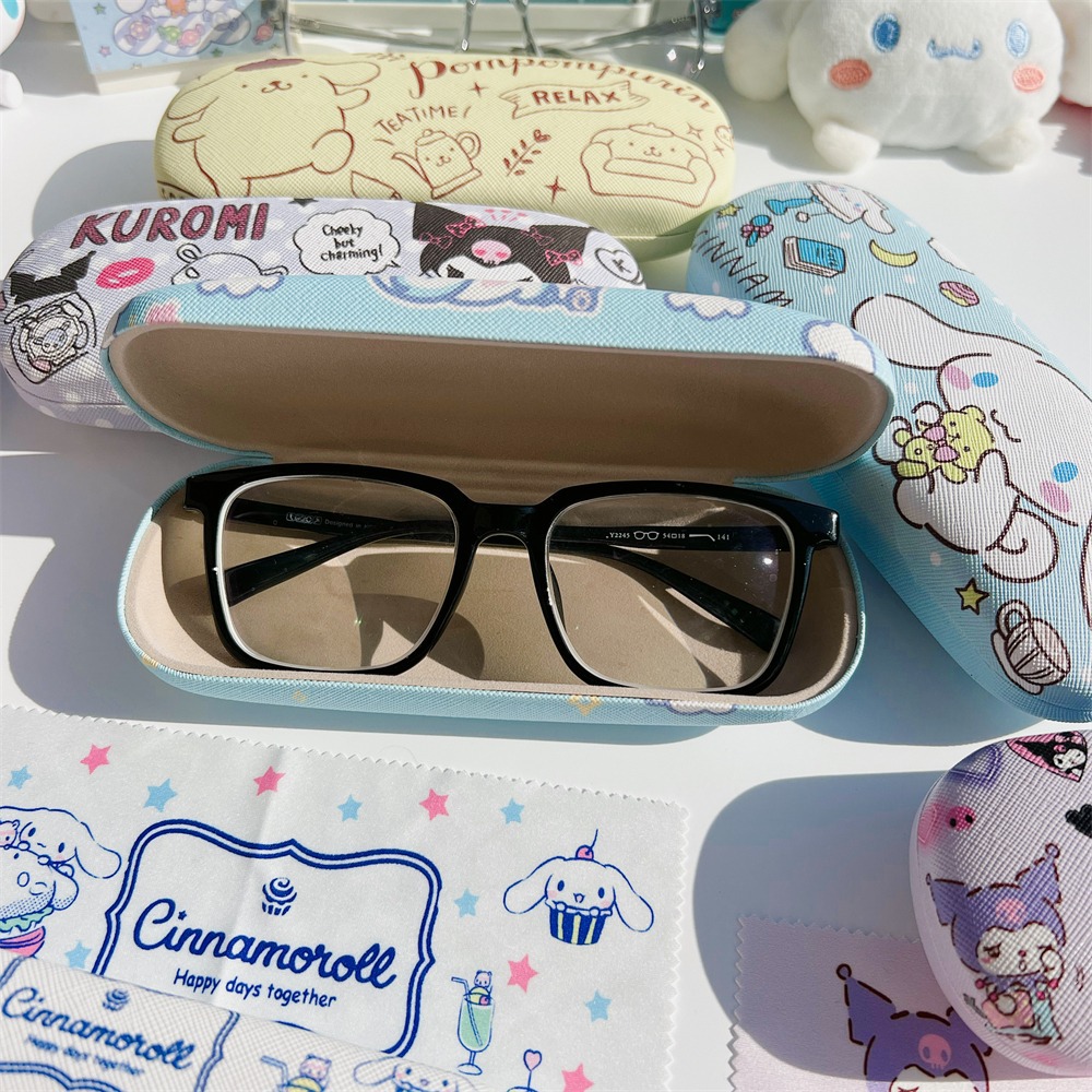 日系眼镜盒可爱玉桂狗皮革近视眼镜学生抹布少女心库洛米收纳盒子