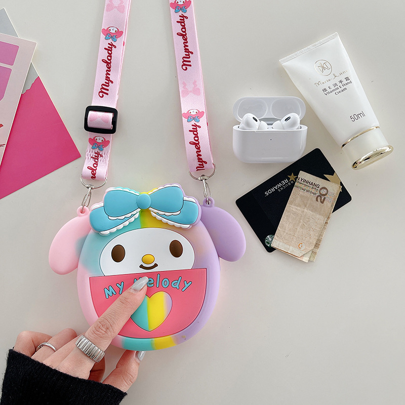 Sanrio Cute Round Bag Library Ruomi Children's Silicone Crossbody Bag Fashion Meruti Little Girl Coin Purse Bag
