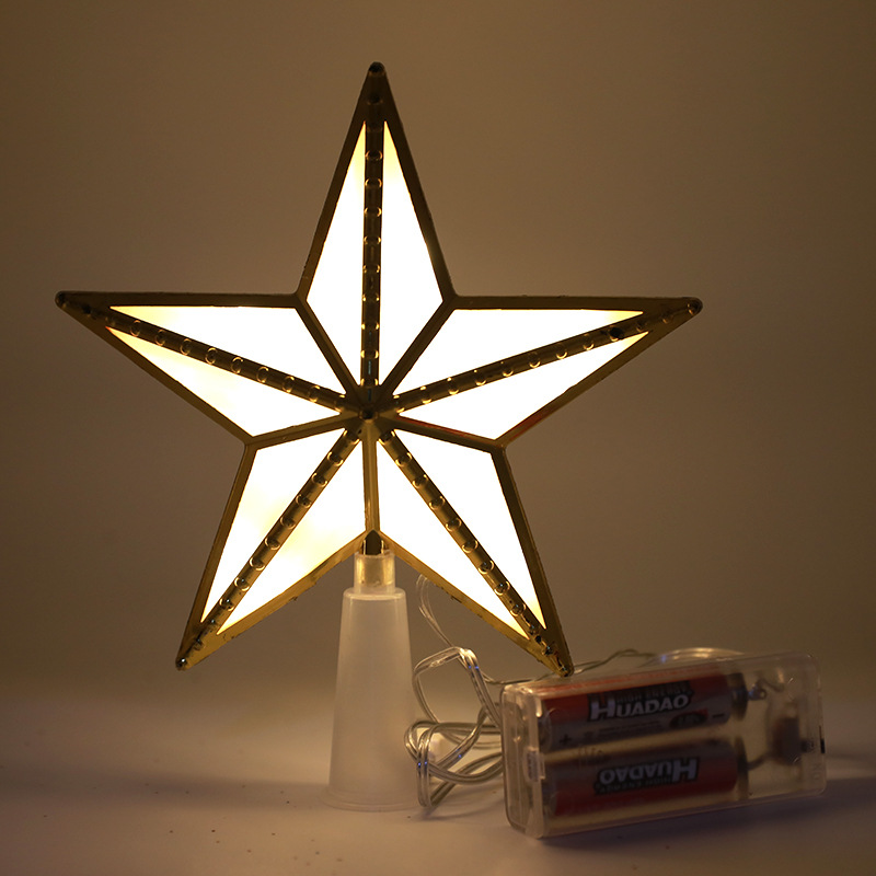 Christmas decorations Christmas tree five-pointed star lights tree top stars plastic USB battery two-function power supply