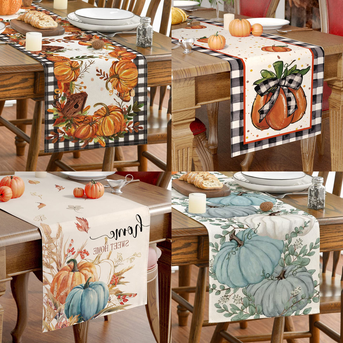 Toalha de mesa estampada de linho para festival de colheita de outono e natal, caminho de mesa de ação de graças, mesa de centro, mesa de jantar, adereços de vestir_voghion.com