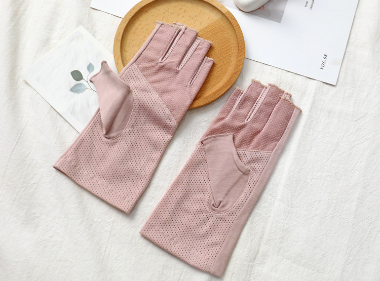 Half-Finger Gloves Sunscreen Women's Summer Driving Anti-UV Cotton Thin Riding Anti-Slip Half-Finger Nail Gloves_voghion.com