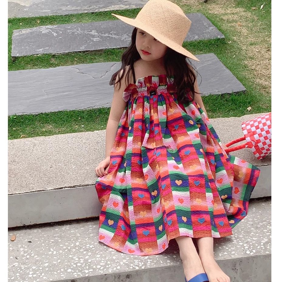 女童裙子多巴胺色吊帶連衣裙公主裙24夏裝新款外貿童裝代發3-8歲