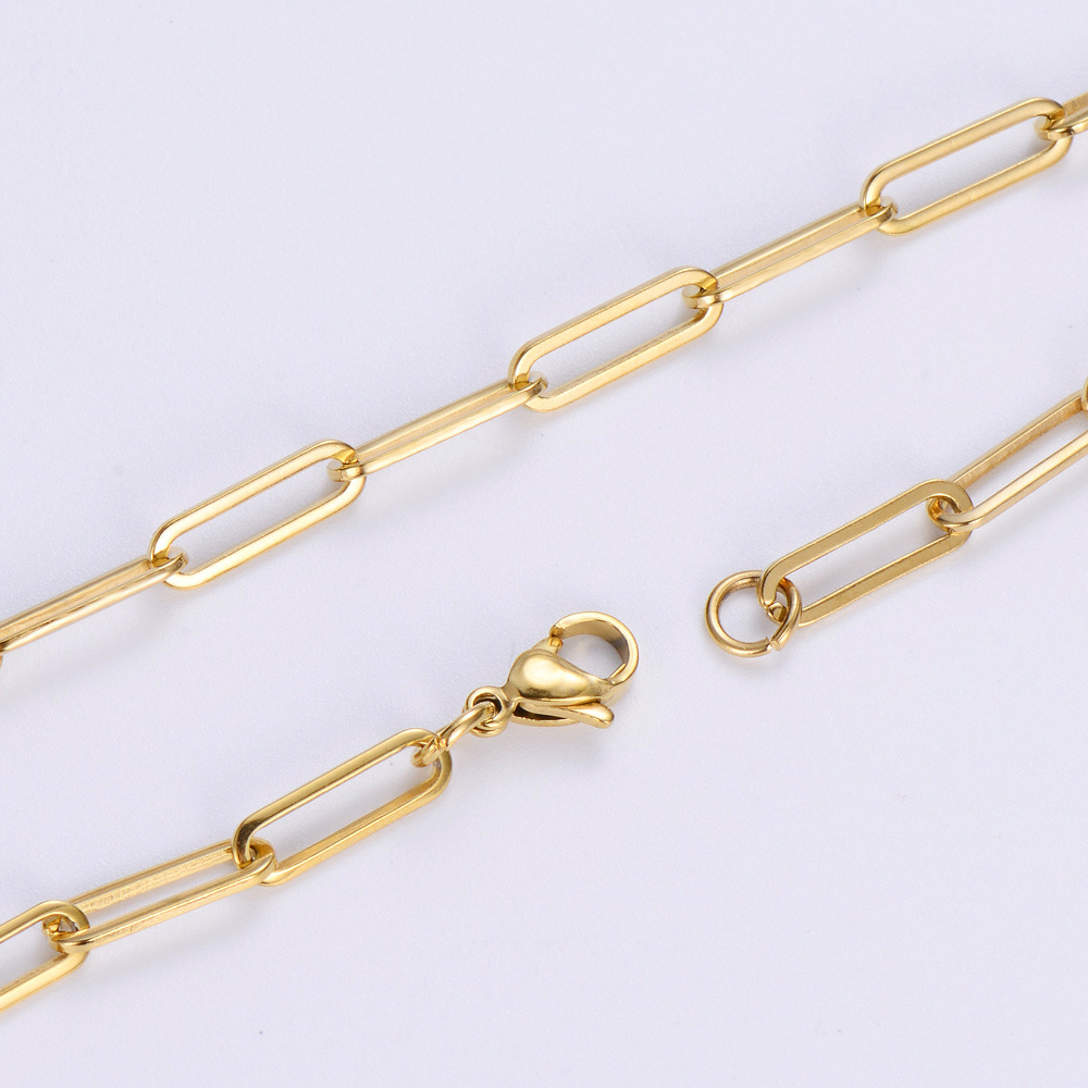 AML hot simple 18K gold plating 4mm wide stainless steel square flattened long cross chain