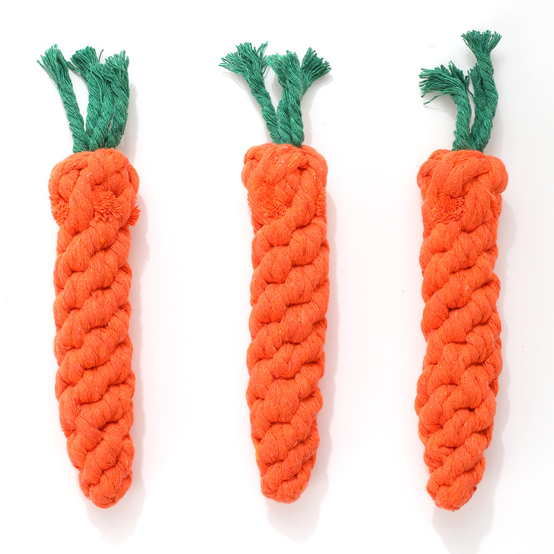 Factory wholesale handmade woven cotton rope carrot Hawo dog bite rope pet supplies knot toy