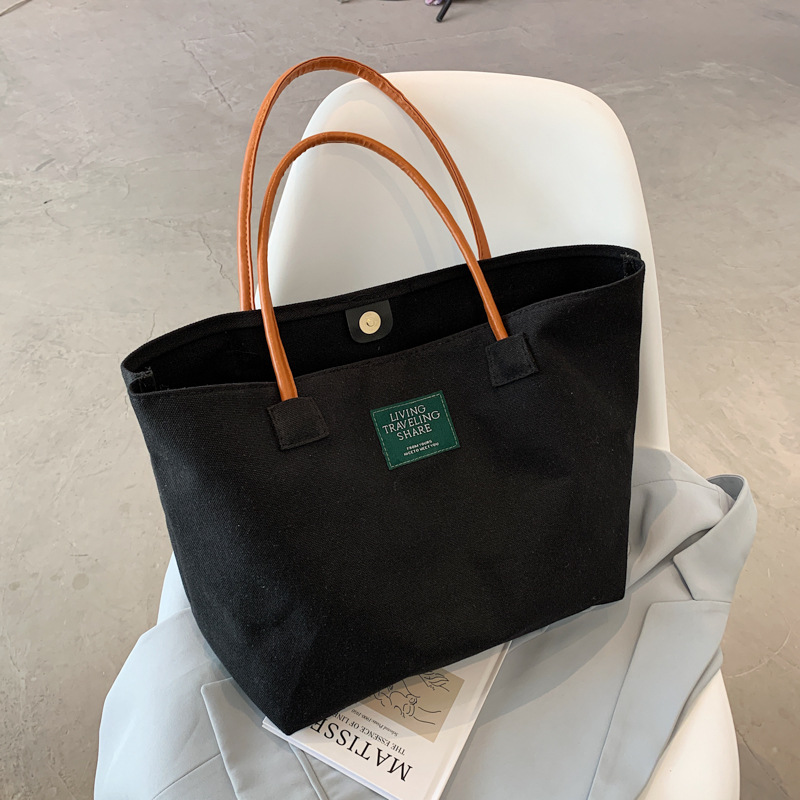 Canvas Bag Large Capacity Magnetic Buckle Canvas Bag ins Japanese Style Design Simple Cold Style Women's Large Women's Handbag