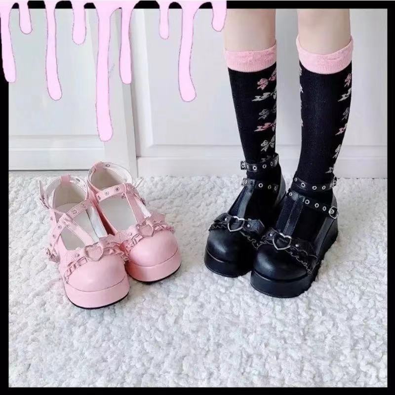 Spring round head sweet Mary Jane shoes 2021 New wedge heel thick bottom small leather shoes Amazon foreign trade shoes women