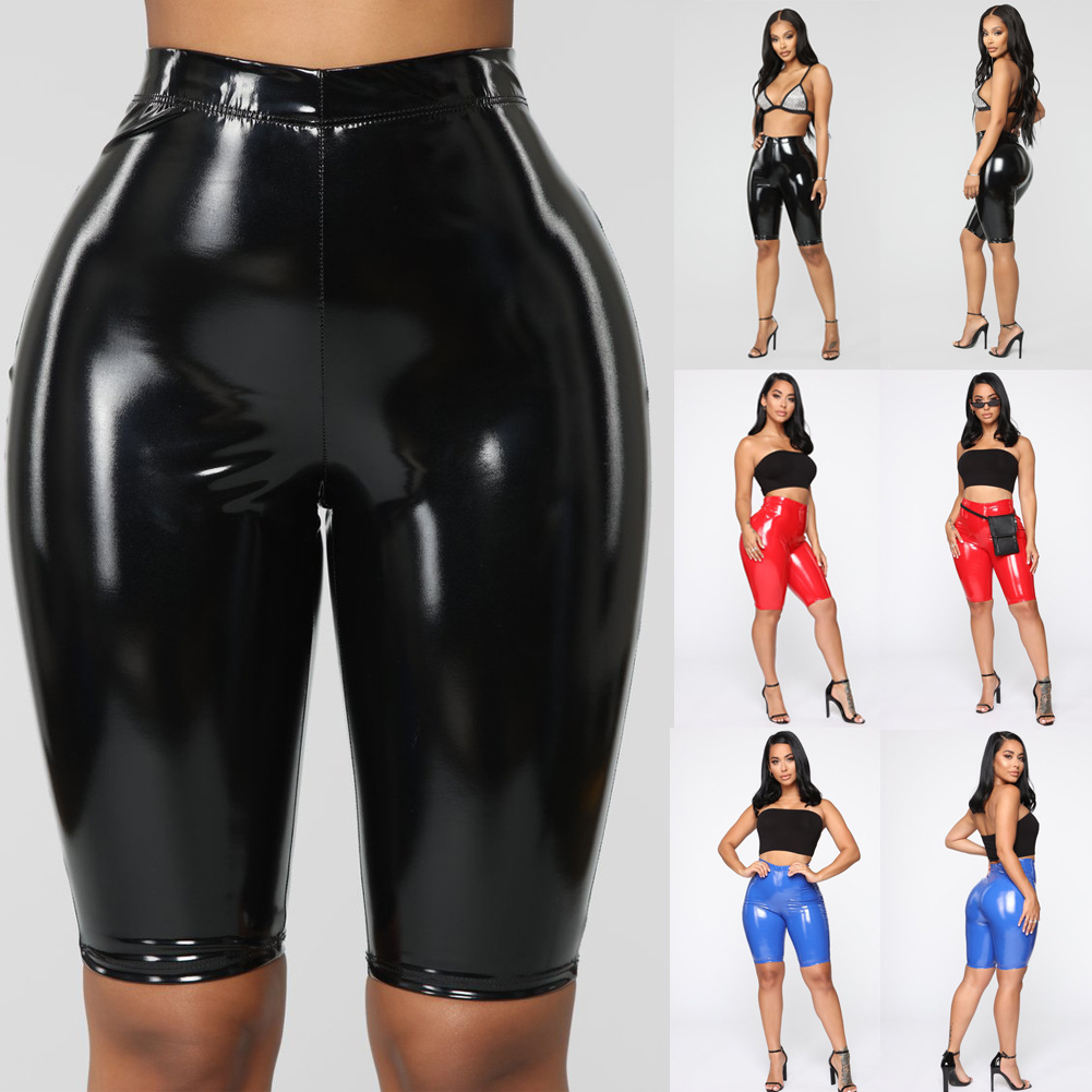 Spot AliExpress explosions women's sexy hip mirror PU leather pants large size nightclub punk style Factory Outlet