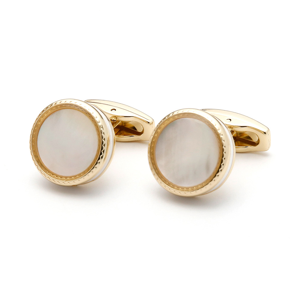 Men's cufflinks cross-border hot-selling high quality light luxury inlaid shell gold round button jewelry in stock 1 pair wholesale