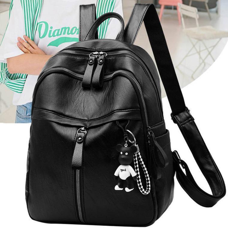 PU Backpack Women's 2023 Spring and Summer New Korean Style Large Capacity Student Schoolbag Trendy Solid Color Women's Soft Leather Backpack