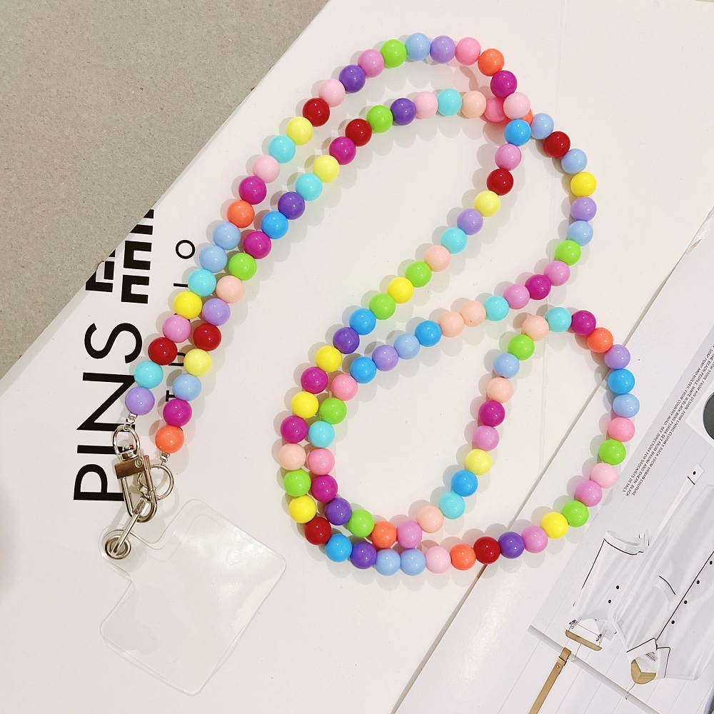 Liu Shishi same style beaded rainbow long mobile phone chain women's fashion crossbody portable chain Universal with clip chain
