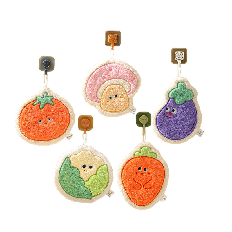 Hand Towel Cartoon Vegetable Hanging Hand Towel Thickened Coral Fleece Cute Water Absorbing Quick-drying Small Towel Hand Wipe