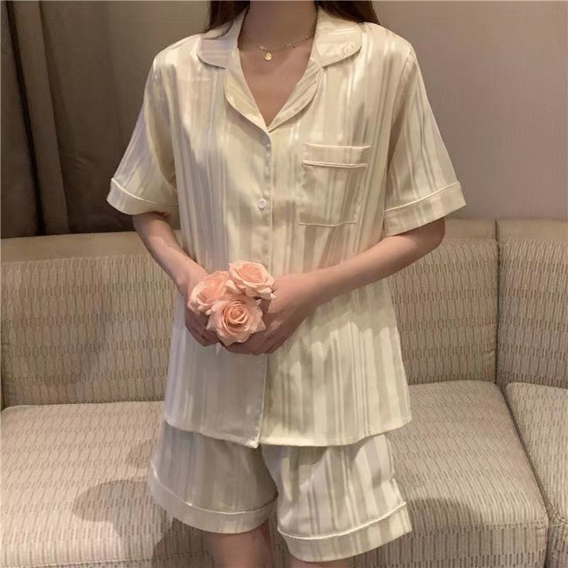 Ice Silk Pajamas Women 2024 New Summer Short-sleeved Summer Silk-like Home Clothes Ins Style suit pajamas