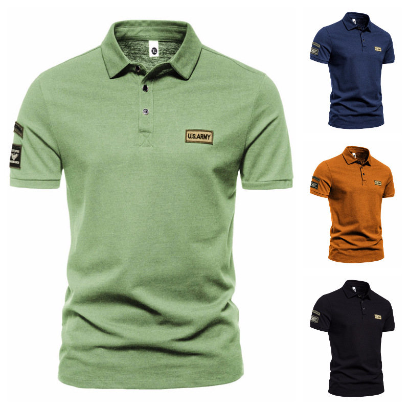Spring and Summer 2024 Men's Clothing Amazon European-American Style Men's Military Style Short-sleeved T-shirt Men's Trendy Casual Polo Men