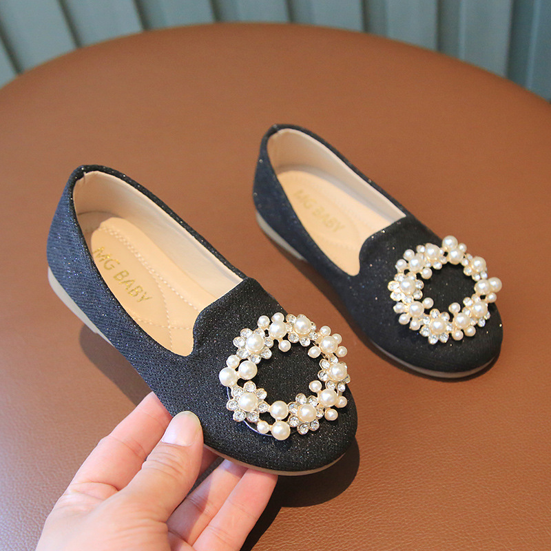 Cute Pearl Metal Buckle Girls' Princess Shoes Large Children's Slip-on Children's Small Leather Shoes Autumn Children's Shoes