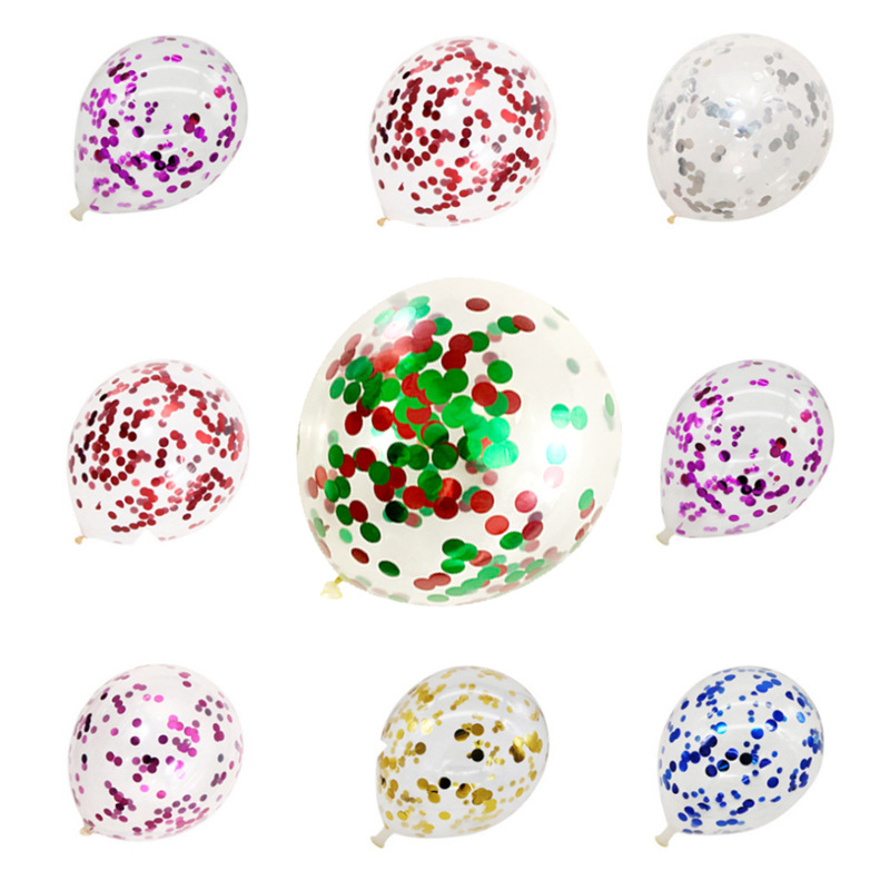 Christmas red and green 12-inch round transparent balloon 2.8g thick latex sequined confetti balloon decorative balloon