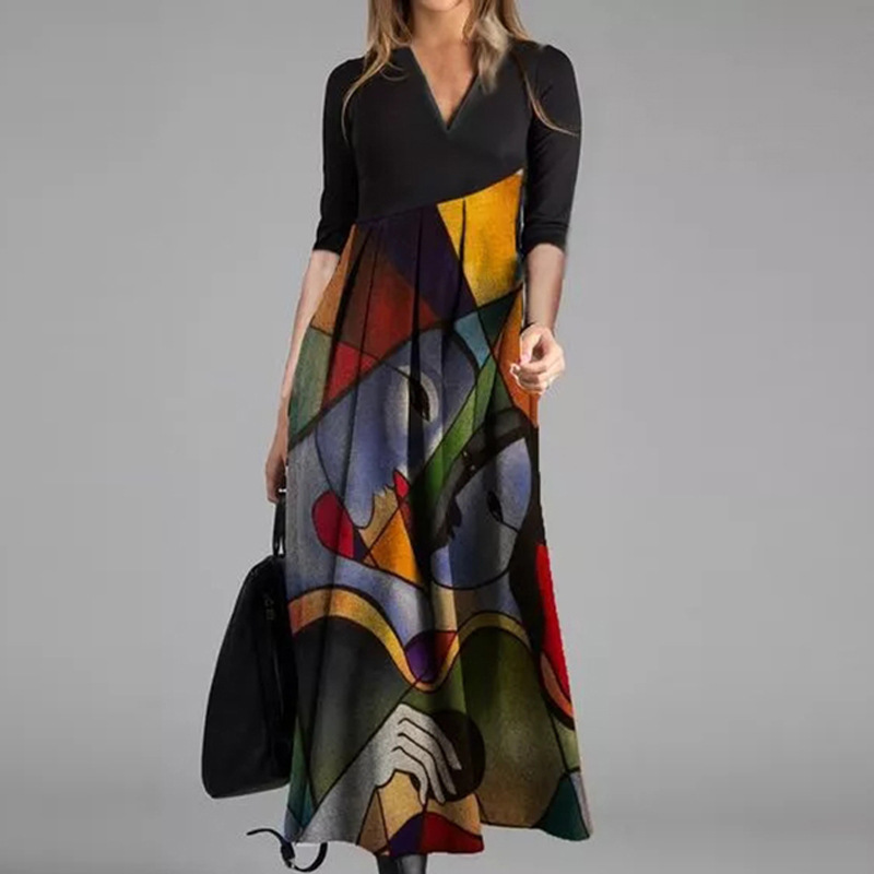 2 2022 new printed cotton dress pullover high-grade Xiaoxiang red temperament commuter mid-waist long dress