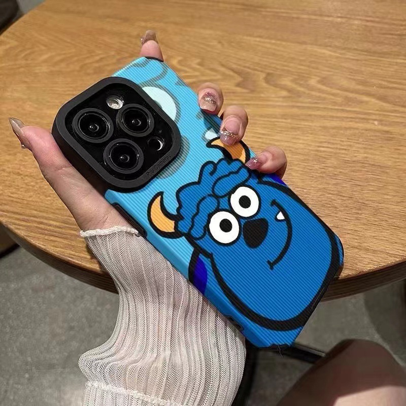 適用藍綠小怪獸蘋果14手機殼13硅膠iPhone12保護軟套11全包xr防摔