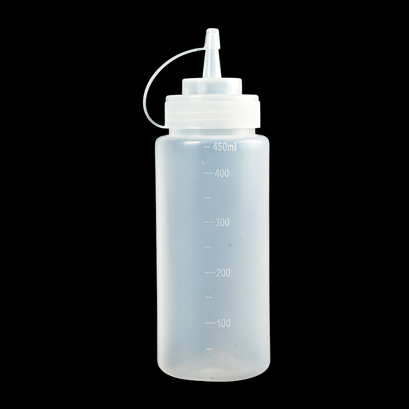 Squeeze sauce bottle with scale salad jam seasoning cream sauce squeeze bottle pointed nose bottle with lid wholesale complete specifications