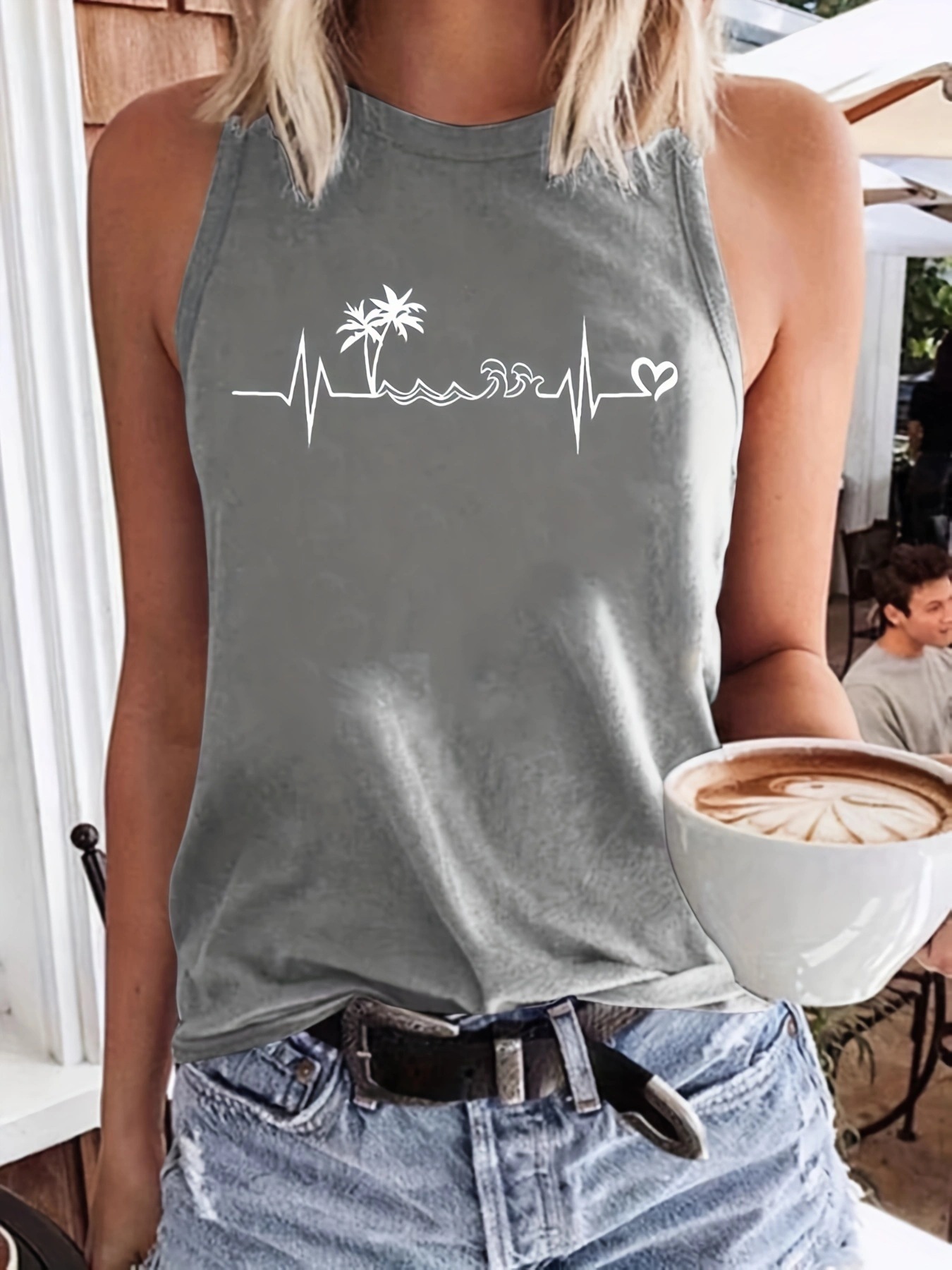Europe and the United States cross-border women's clothing Amazon TikTok foreign trade new beach holiday letter printed round neck vest