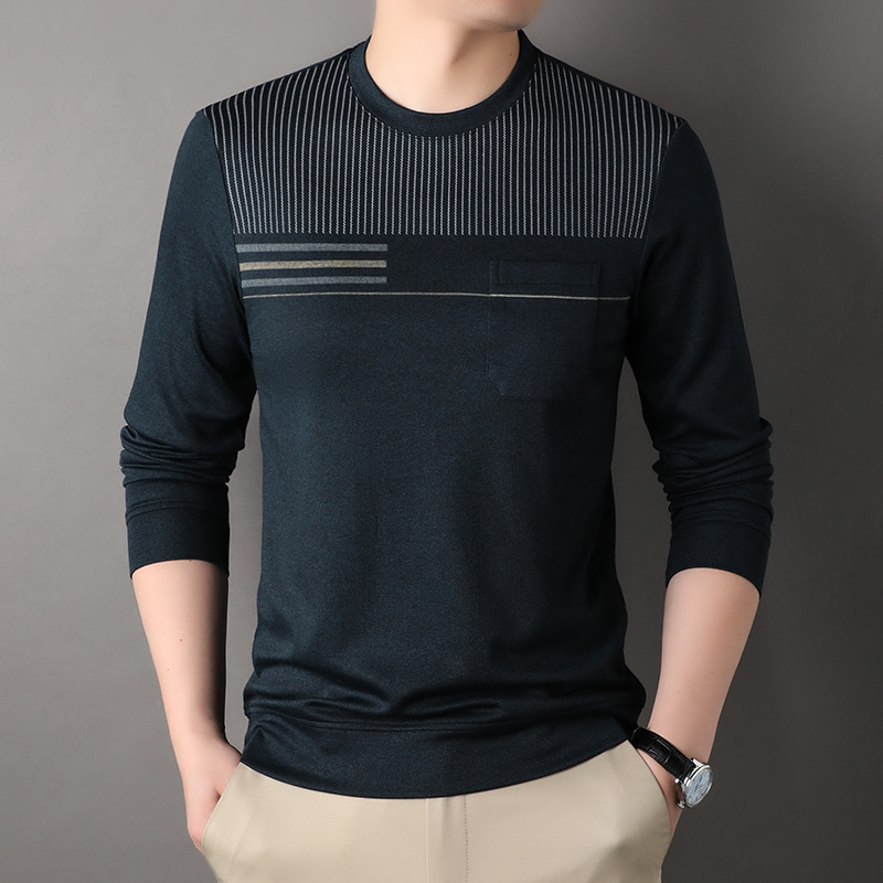 2023 Spring and Autumn new men's long-sleeved T-shirt fashion trendy casual round neck sweater men's bottoming shirt trendy