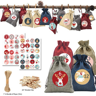 Christmas Gift Bag suit Advent Calendar Countdown Hanging Bag Sackcloth Candy Packaging Bag Drawstring Christmas Bag