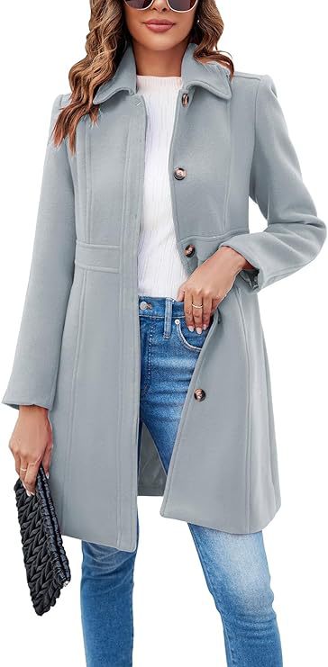 Amazon cross-border new women's elegant single-breasted long-sleeved lapel winter coat pea coat
