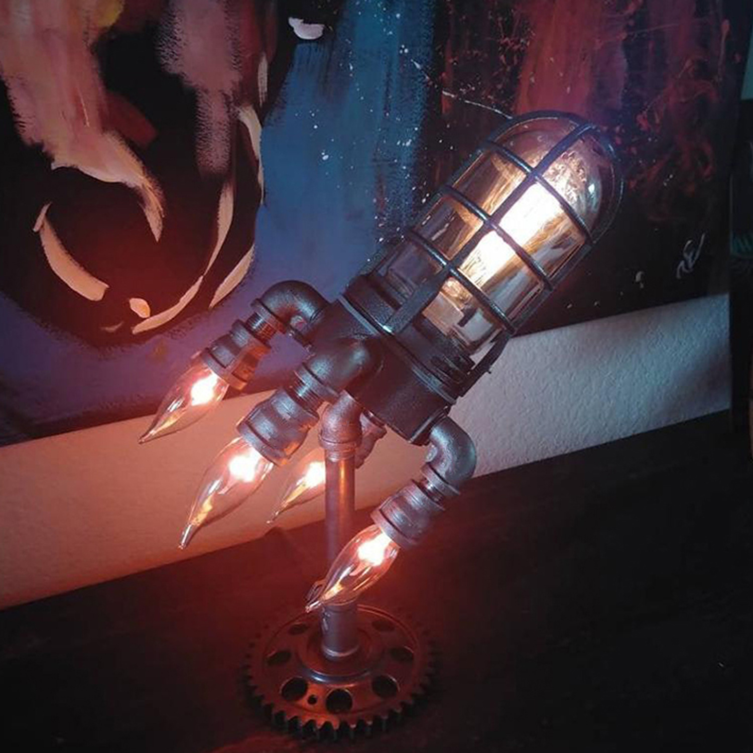 Cross-border steampunk rocket lamp party ornament indoor scene decoration creative flame lamp bedroom decoration lamp