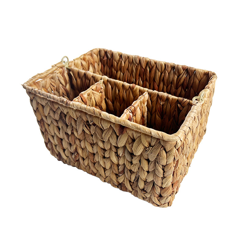 Cross-border Hot Water Hyacinth Grass Woven Knife and Fork Basket Swing Portable Basket Hand-woven Snack and Fruit Storage Basket