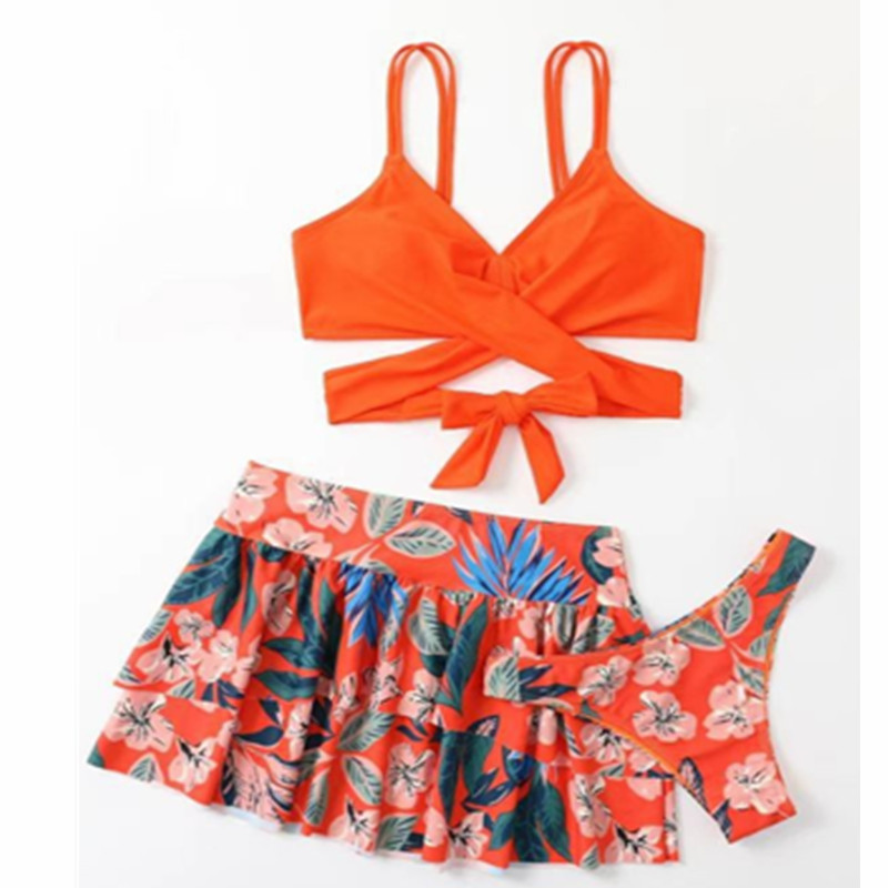 2023 New Amazon swimsuit women's sexy backless printed high waist split skirt three-piece hot spring swimsuit