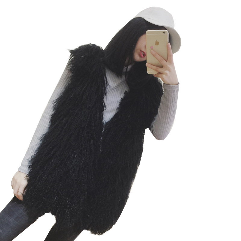 2023 Winter New Faux Beach Wool Fur Vest Women's Mid-length Fashionable Slimming Lamb Wool Vest Fluffy Jacket