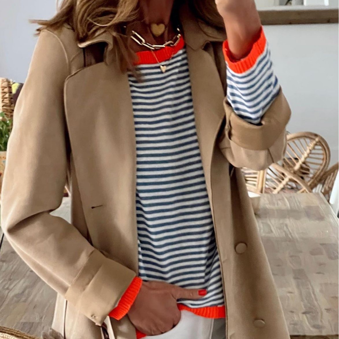 2024 New knitted sweater European and American Foreign trade striped contrast color design drop shoulder long sleeve top