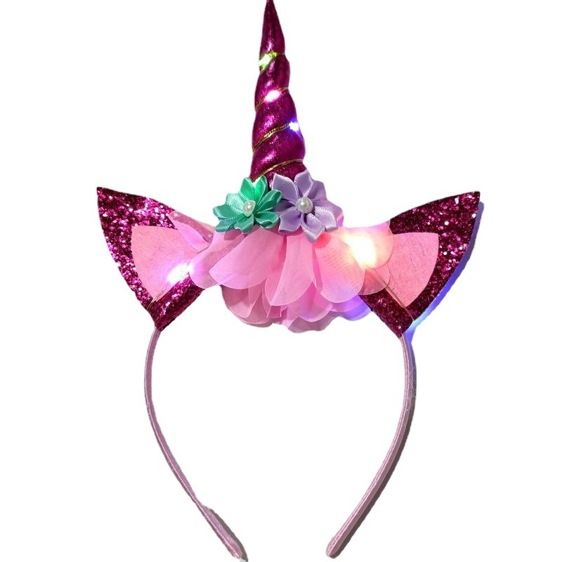 新商品の現物とランプのユニコーンのカチューシャ子供の祝日のパーティーの発光の頭のボタンのハロウィンのランプのショーの頭のカチューシャ|undefined