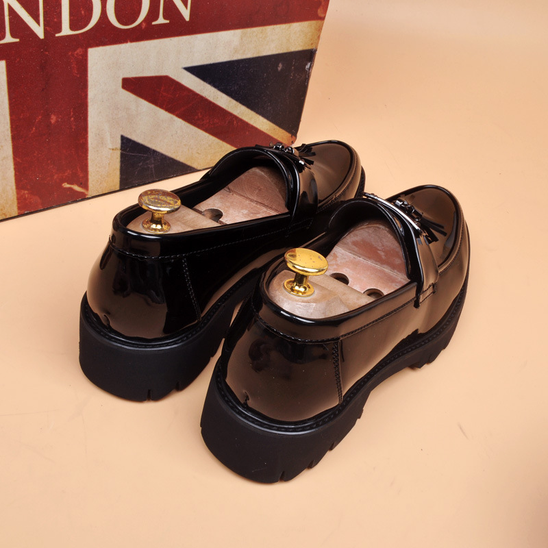 Spring and Autumn business formal wear Office platform leather shoes men's bright leather shoes wedding shoes hidden height brogue tassel leather shoes