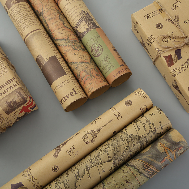 Spot manufacturers wholesale net red cowhide wrapping paper retro bouquet wrapping paper book cover gift box wrapping paper
