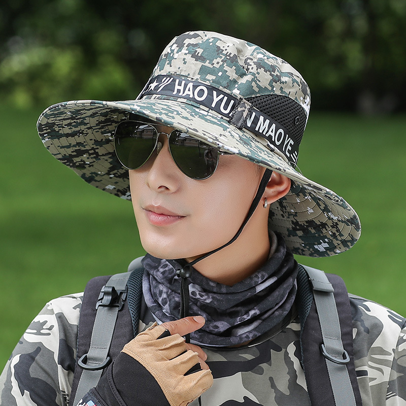 Hat men's summer camouflage shade fisherman hat outdoor fishing anti-ultraviolet big eaves anti-sun hat wholesale