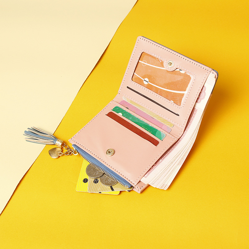 2022 Nueva billetera corta con cremallera para mujer, estilo coreano, con borlas, monedero sencillo que combina con todo, bolso de mano para mujer_voghion.com