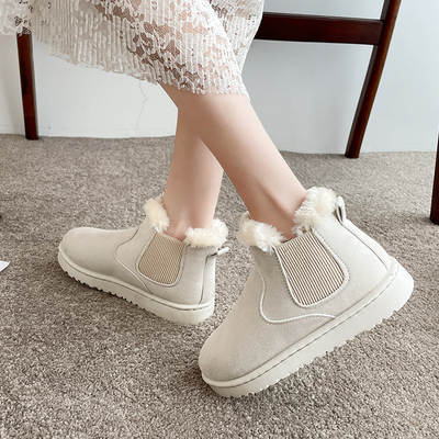 Snow boots Women's 2023 Winter new short tube flat bottom student one-step velvet fashion Winter cotton shoes short boots women