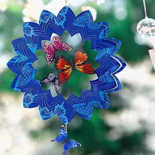 Cross-border in stock Wholesale Rotating Butterfly Wind Chimes Outdoor Garden Decorative Hanging Pendant Wind Turning Metal Crafts