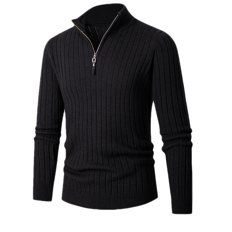 2024 foreign trade autumn and winter New European and American men's long sleeve vertical bar half turtleneck zipper bottoming sweater men's sweater