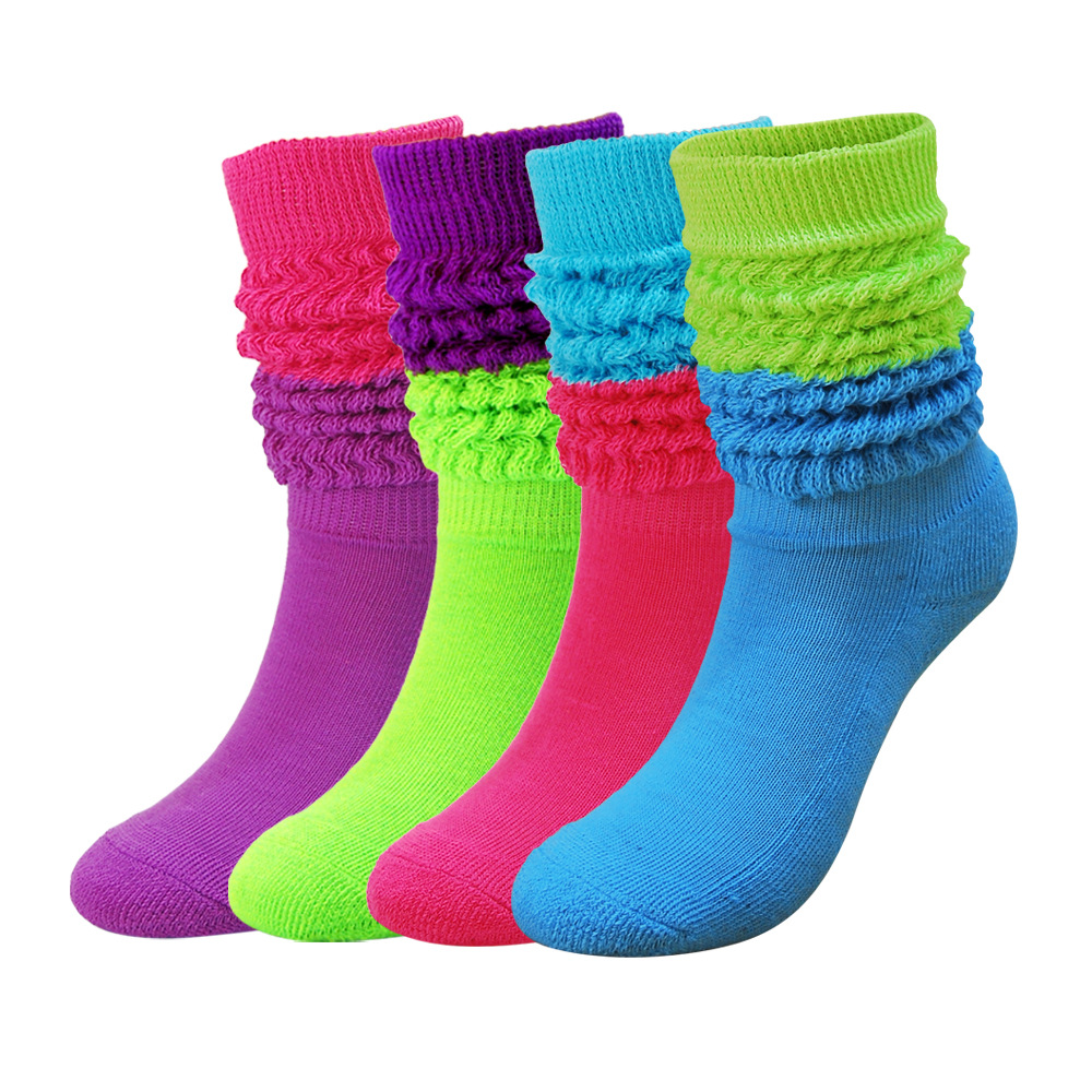 跨境外貿新款男女中長筒襪秋冬日系堆堆襪slouch socks撞色泡泡襪