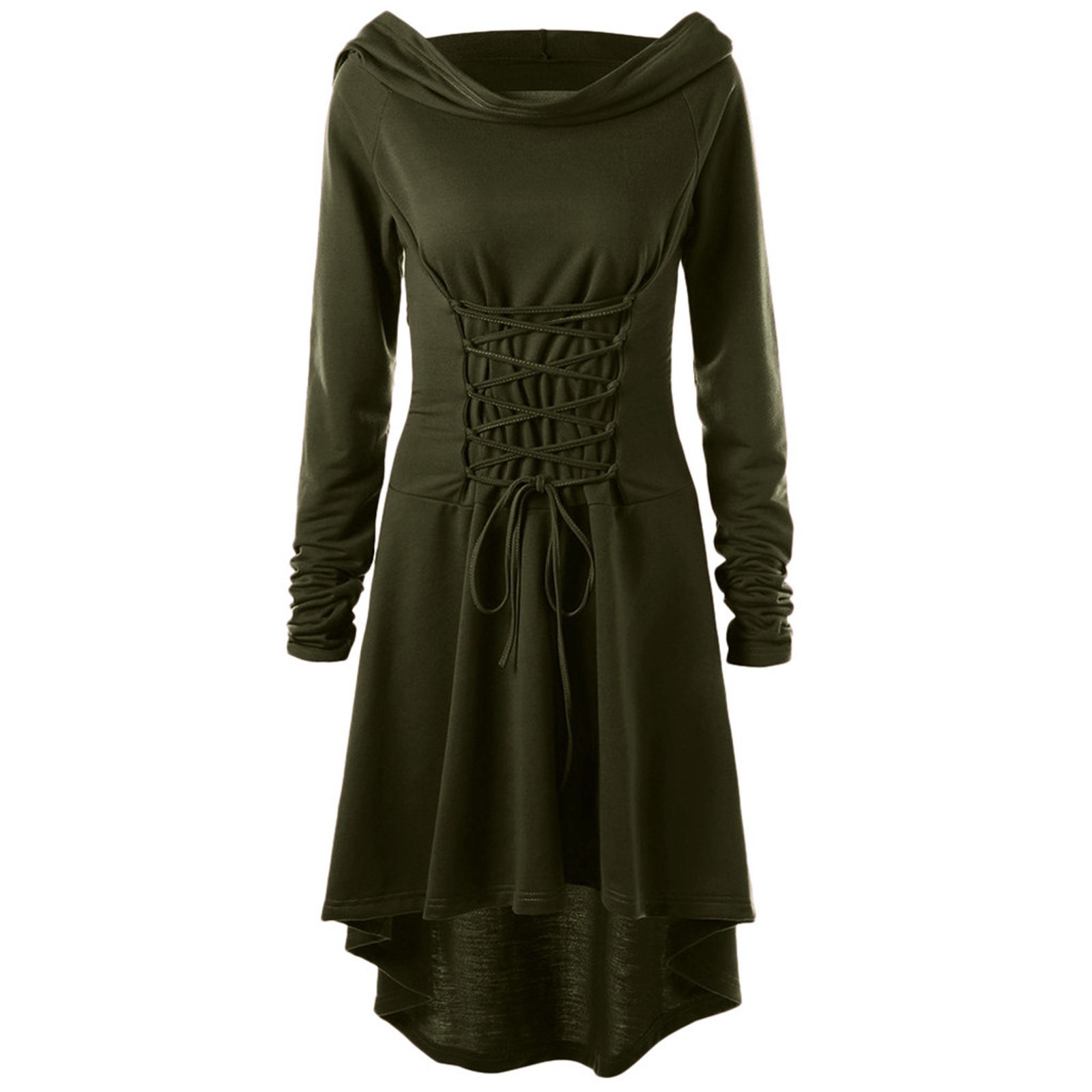 Ebay Amazon European and American Foreign Trade Explosions Women's Solid Color Holiday Performance Dress Long Sleeve Hooded Strap Dress
