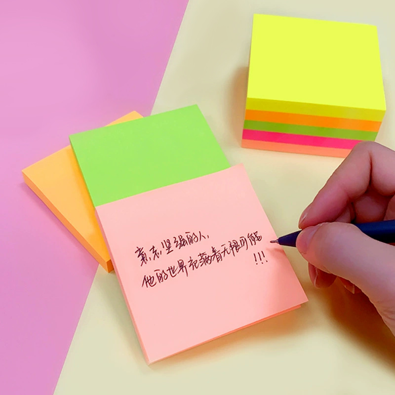Fluorescent Post-it Notes Simple Tearable Solid Color Note Book Office Notes Note Paper Student N-time Notes