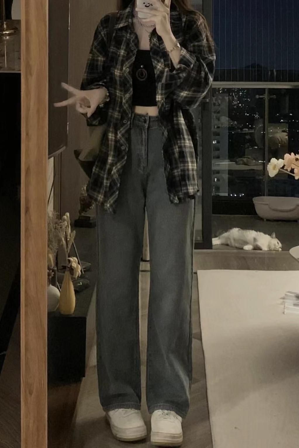 Retro Hong Kong style plaid shirt coat women's summer long-sleeved casual draping shirt design sense niche spring and autumn top