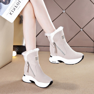 2023 winter women's shoes new platform height increasing casual short boots side zipper fleece-lined thick warm snow boots