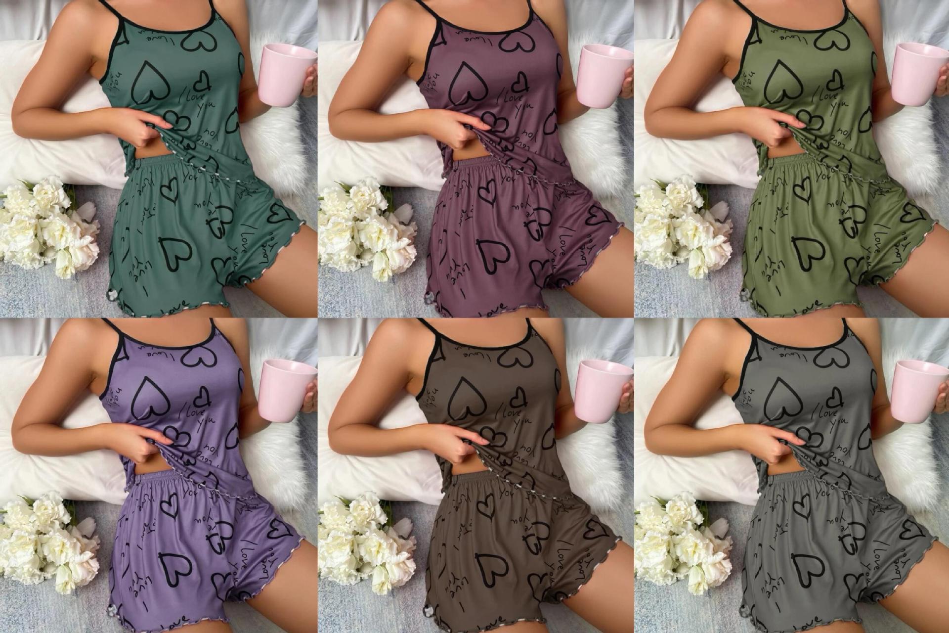 Southeast Asia summer sexy suspender shorts pajamas summer two-piece set plus size Spring and Autumn women's pajamas home wear suit
